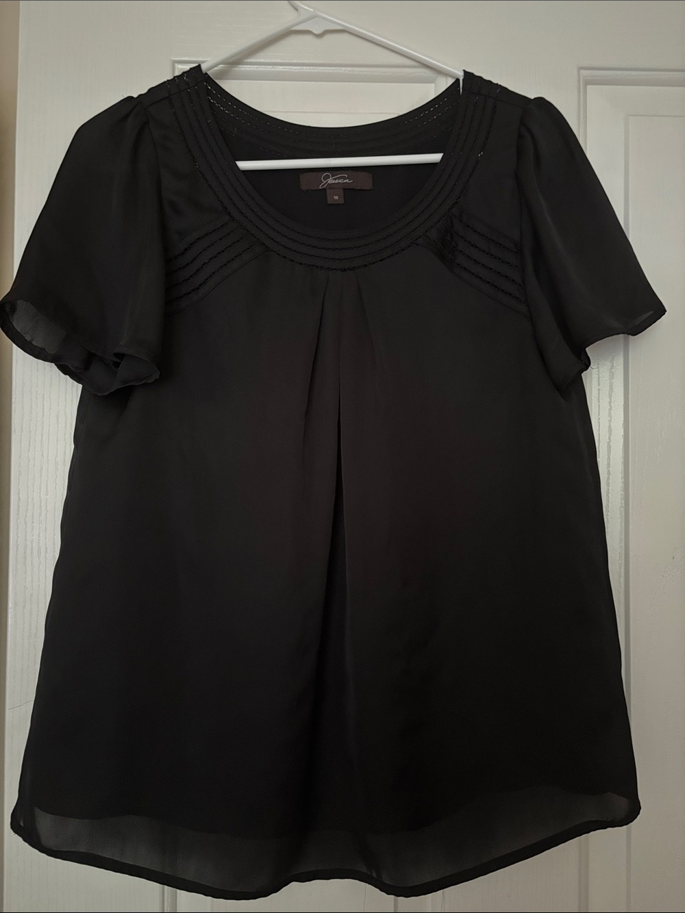 Jessica Black Pleated Yoke Short-Sleeve Blouse